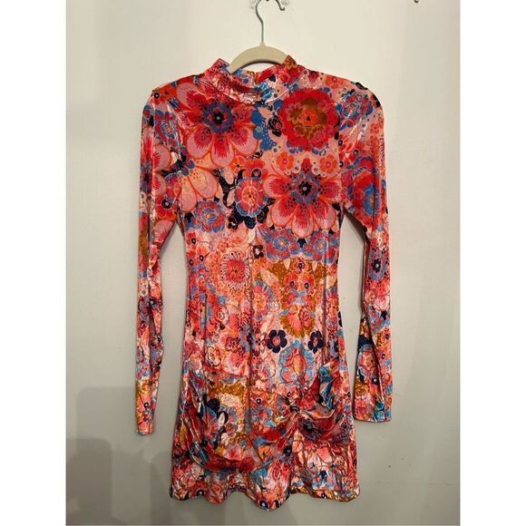 Free People Della Burnout Velvet Mini Dress Pink  size small - Picture 7 of 8